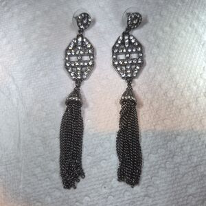 RJ Graziano Art Deco Inspired Silver Chain Tassel Pierced Earrings